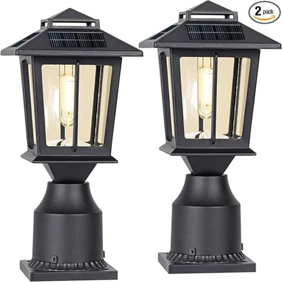 Metal Solar Post Lights 2 Pack, Solar Post Cap Light, Solar Lamp Post for Pole - Picture 14 of 14